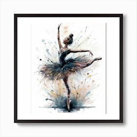 An artful and expressive portrait of a ballerina mid-performance, captured in a blend of watercolor and ink, creating a dynamic and graceful visual. This unique and elegant art print is perfect for dance enthusiasts and those seeking a blend of movement and artistic sophistication in their home decor Art Print