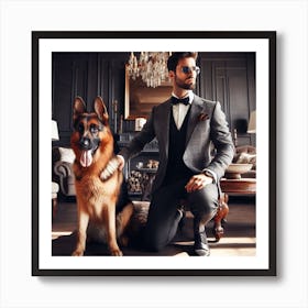 Posh Man With A Dog Art Print