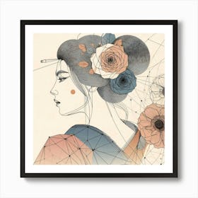 Japan Traditional Geisha Illustration By Ad 159 Art Print