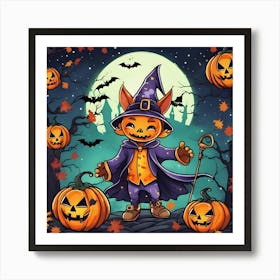 Halloween Witch With Pumpkins Art Print