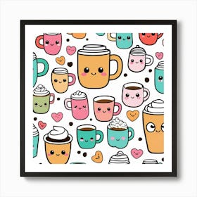 Kawaii Coffee Pattern Art Print