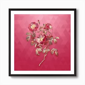 Vintage Rose of Love Bloom Botanical in Gold on Viva Magenta Art Print