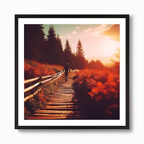 Sunset On A Wooden Path Art Print