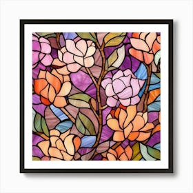 Stained Glass Background,Floral Stained Glass Digital Papers Art Print