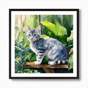 Cat Sitting On A Bench Art Print