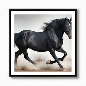 Black Horse Galloping Art Print