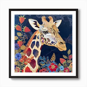 Giraffe With Flowers Art Print