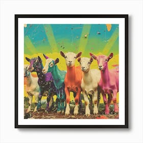 Rainbow Retro Goat Collage 3 Art Print