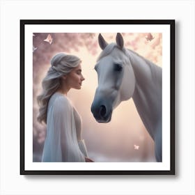 White Horse And A Girl Art Print