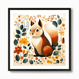 Squirrel In Autumn Leaves Art Print