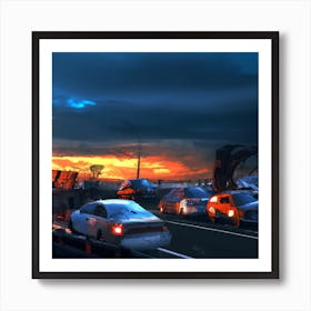 Sunset On The Highway Art Print