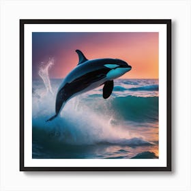 Orca Whale Jumping At Sunset 1 Art Print