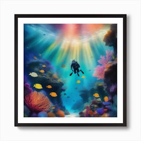 Scuba Diver Underwater Art Print