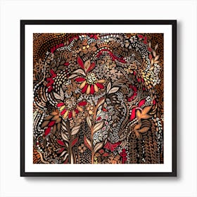 Red Aboriginal Art Intricately Detailed Flowers Art Print