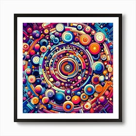 Abstract Digital Art Composed Of Overlapping Circles And Polygons Creatively Arranged And Layered, Rendered In Psychedelic Colors For A Mathematical And Optical Illusion Effect 1 Art Print