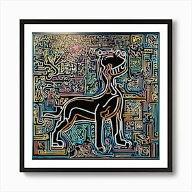 Line Art Panther By Keith Haring In Abstract Space (2) Art Print