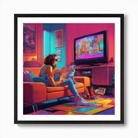 Girl Watching Tv Art Print