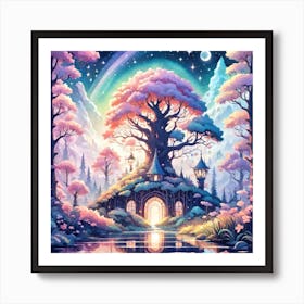 A Fantasy Forest With Twinkling Stars In Pastel Tone Square Composition 240 Affiche