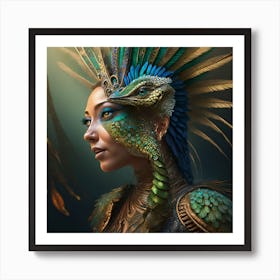 Firefly A Modern Illustration Of A Fierce Native American Warrior Peacock Iguana Hybrid Femme Fatale Art Print