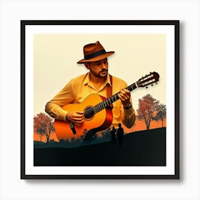 Man Playing An Acoustic Guitar Art Print