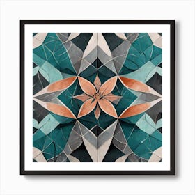 Firefly Beautiful Modern Detailed Floral Indian Mosaic Mandala Pattern In Neutral Gray, Teal, Charco (2) Art Print