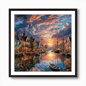 Sunset At The Harbor Art Print