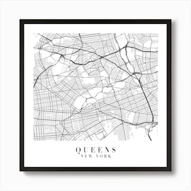 Queens New York Street Map Minimal Square Art Print