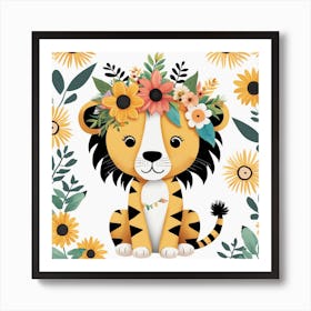 Floral Cute Baby Lion Nursery Illustration (30) 1 Art Print