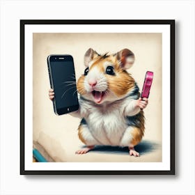 Hamster Holding Cell Phone 3 Art Print