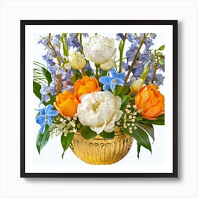 Inca vase made of gold and peony flowers 10 Art Print