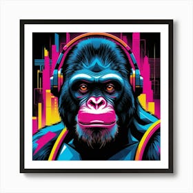 Gorilla With Headphones Art Print