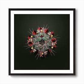 Vintage Tri Floral Wreath on Olive Green n.2844 Art Print