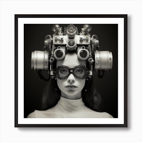 Portrait Of A Woman With Cameras On Her Head Art Print