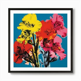 Andy Warhol Style Pop Art Flowers Larkspur 4 Square Art Print