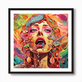 A colourful painting of the girl open her mouth show her emotions Art Print