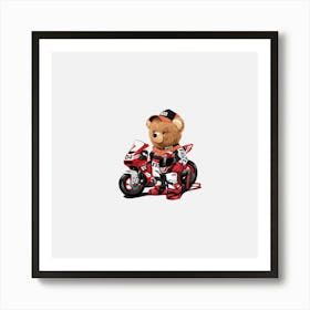 Teddy Bear On A Motorcycle Art Print