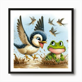 Frog And Birds Art Print