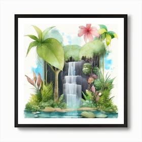 Waterfall In The Jungle 3 Art Print