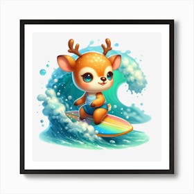 Deer Surfboard Art Print