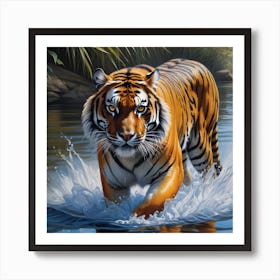 National Geographic Realistic Illustration Tigrer With Stunning Scene In Water (1) Art Print