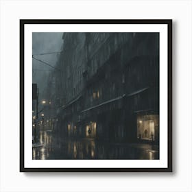 Dark City In The Rain Art Print