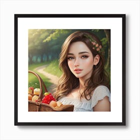 Girl With Basket Art Print