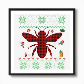 Funny Bee Red Plaid Christmas Ugly Animals Lover Art Print