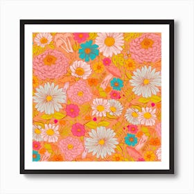 Retro Wildflowers Square Art Print