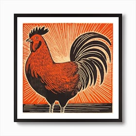 Retro Bird Lithograph Rooster 3 Art Print