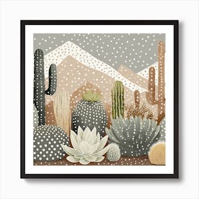 Firefly Modern Abstract Beautiful Lush Cactus And Succulent Garden In Neutral Muted Colors Of Tan, G (12) Art Print