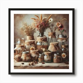 Jars Of Flowers 1 Art Print