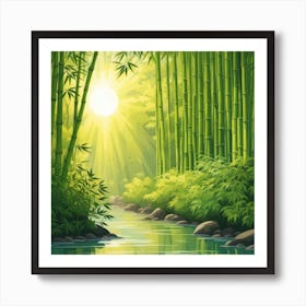 A Stream In A Bamboo Forest At Sun Rise Square Composition 43 Affiche