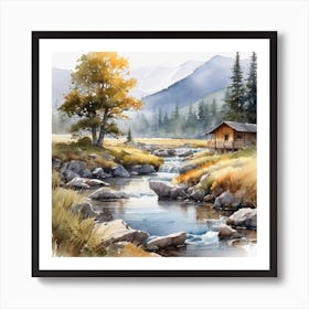 Watercolor Of A Mountain Stream Art Print