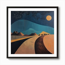 A Moonlit Desert Caravan. David Hockney Style 1 Art Print
